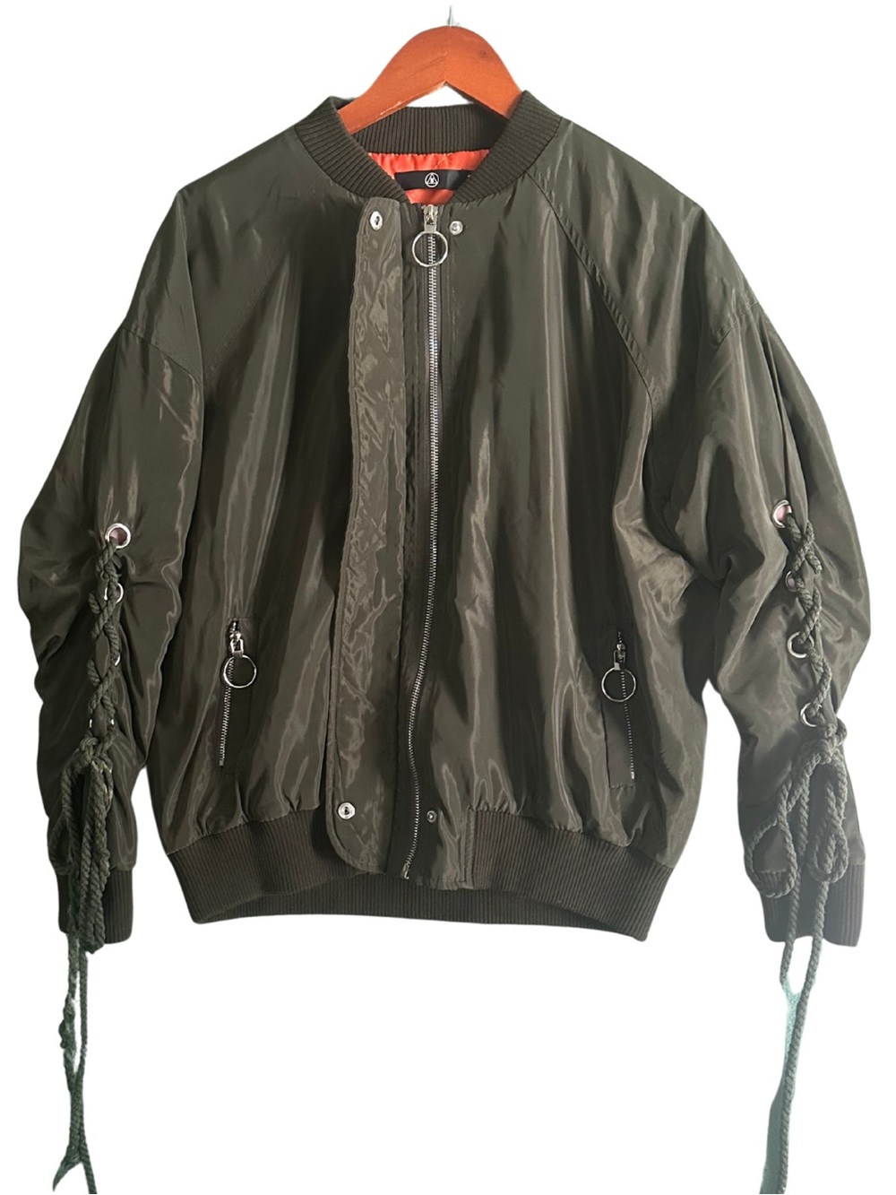 Missguided Olive Green Lace-Up Sleeve Bomber Jacket US 2 UK 6